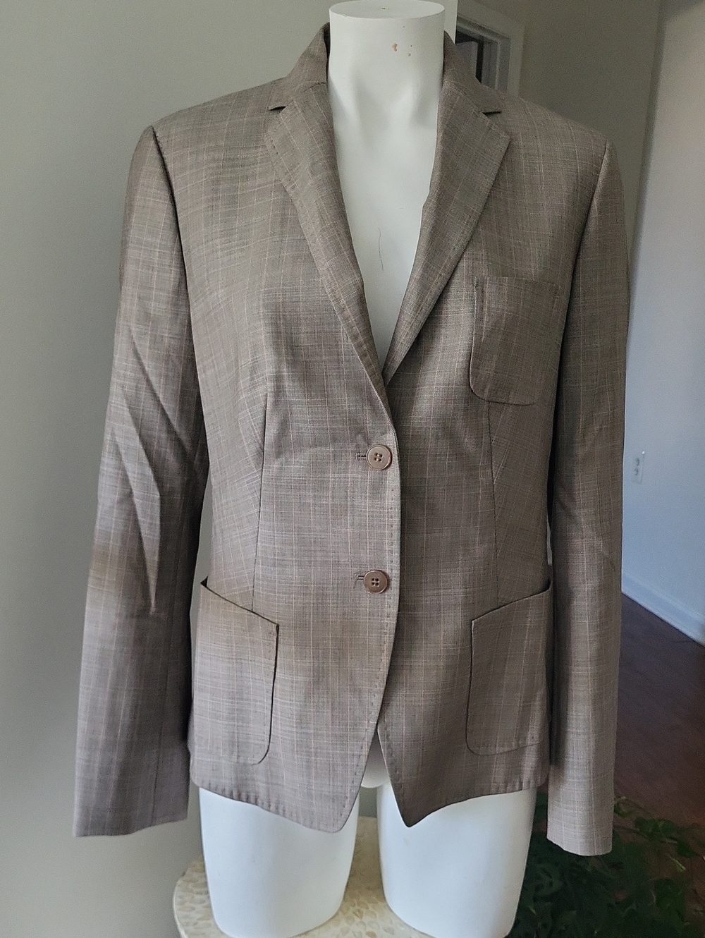 Hugo Boss Women's Tailored Plaid Blazer - Beige Taupe